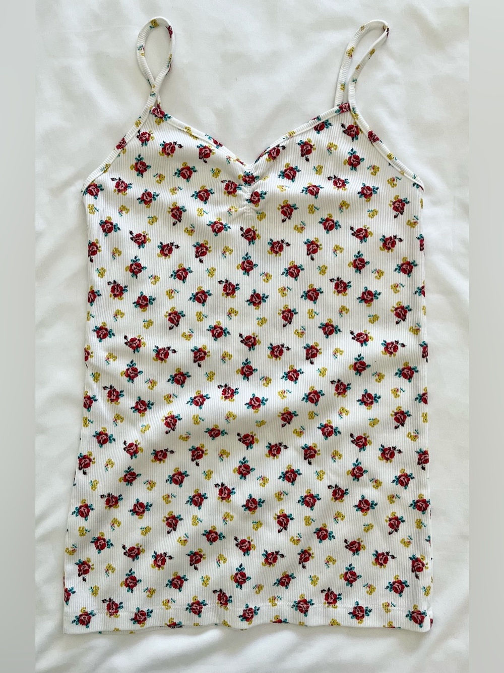 No Boundaries White Floral Ribbed Cami Tank